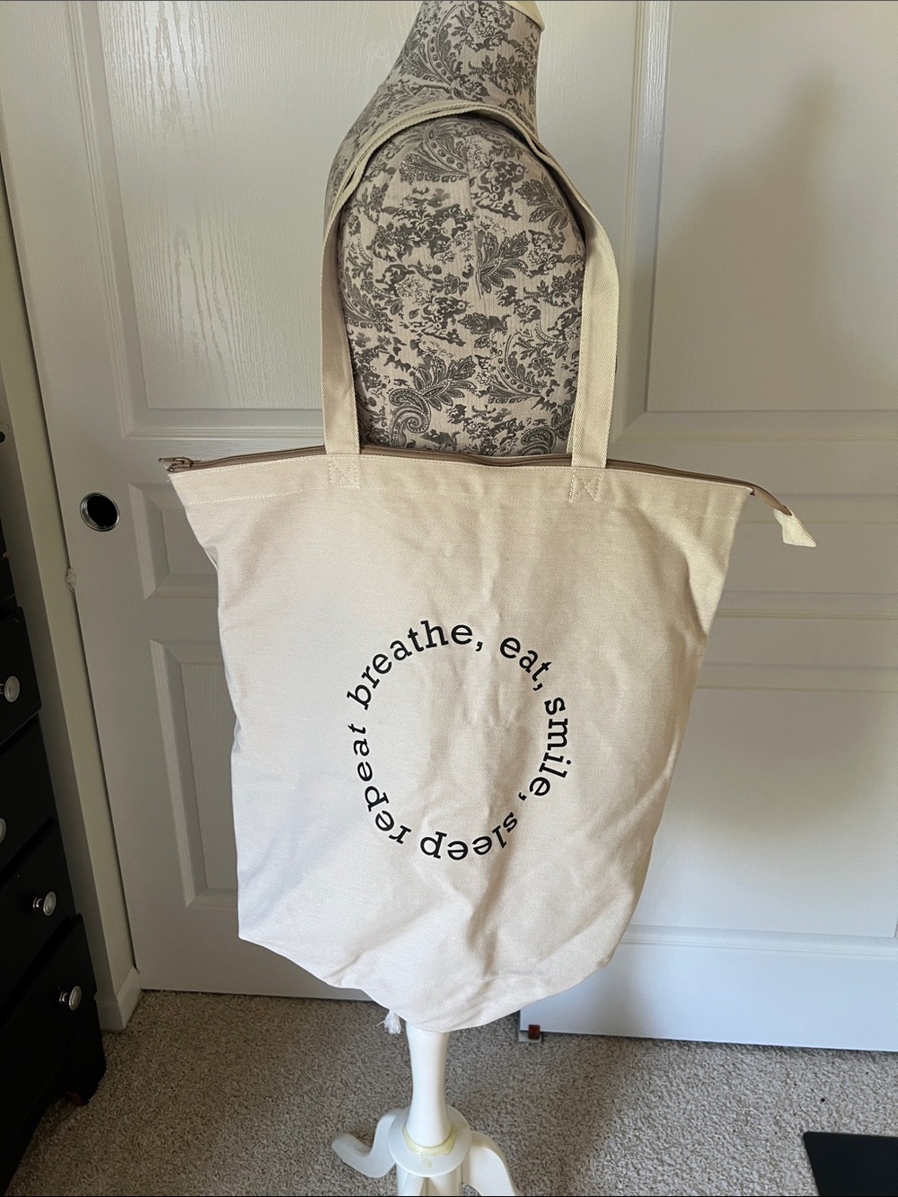 Source Unknown Cream Canvas Tote with Circular Motivational Print